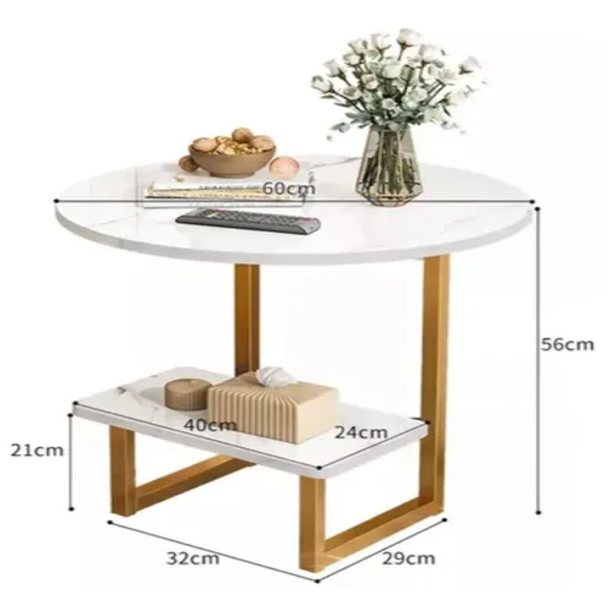 GENERICO - Mesa De Centro Redondo De Fierro Y Madera Vanguardia Blanca