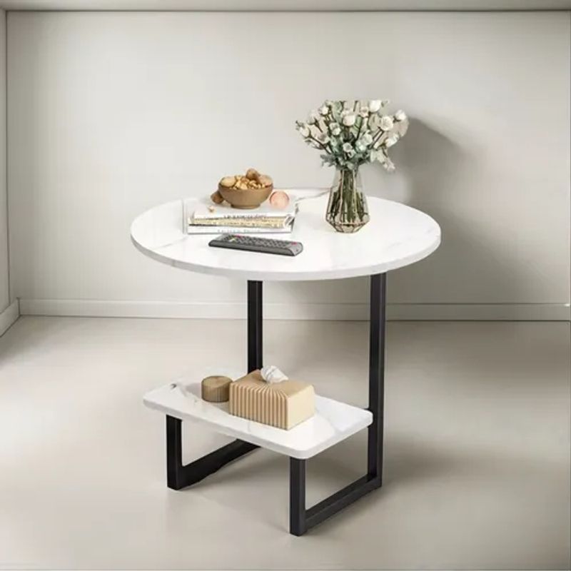 GENERICO - Mesa De Centro Redondo De Fierro Y Madera Vanguardia Blanca
