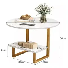 GENERICO - Mesa De Centro Redondo De Fierro Y Madera Vanguardia Blanca