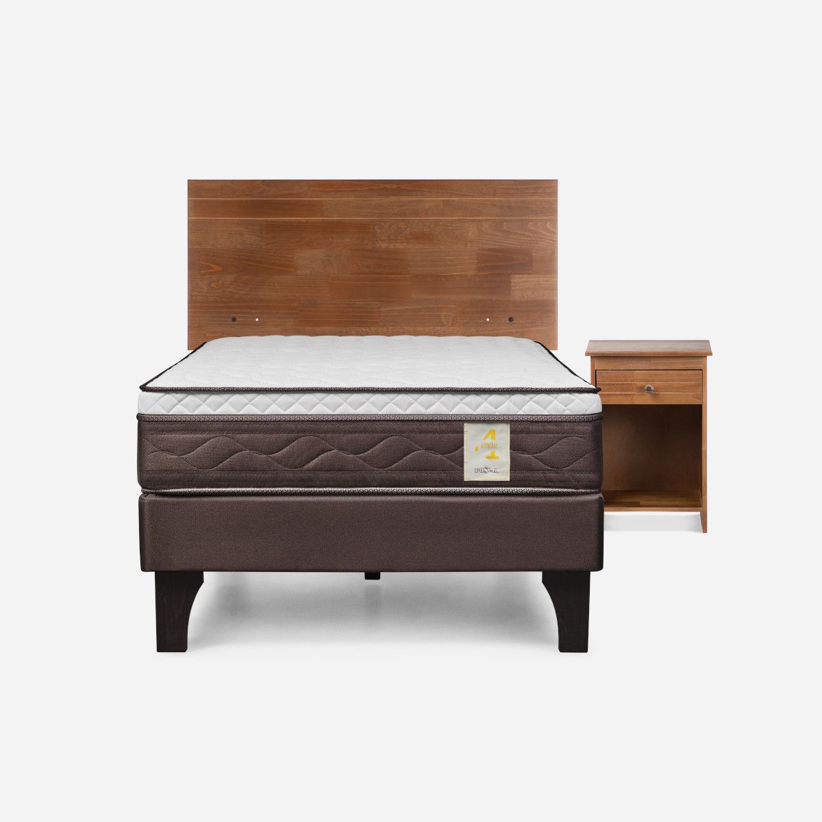 ROSEN - Cama Europea New Style 4 Plus 1 Plaza + Muebles Tabor Café
