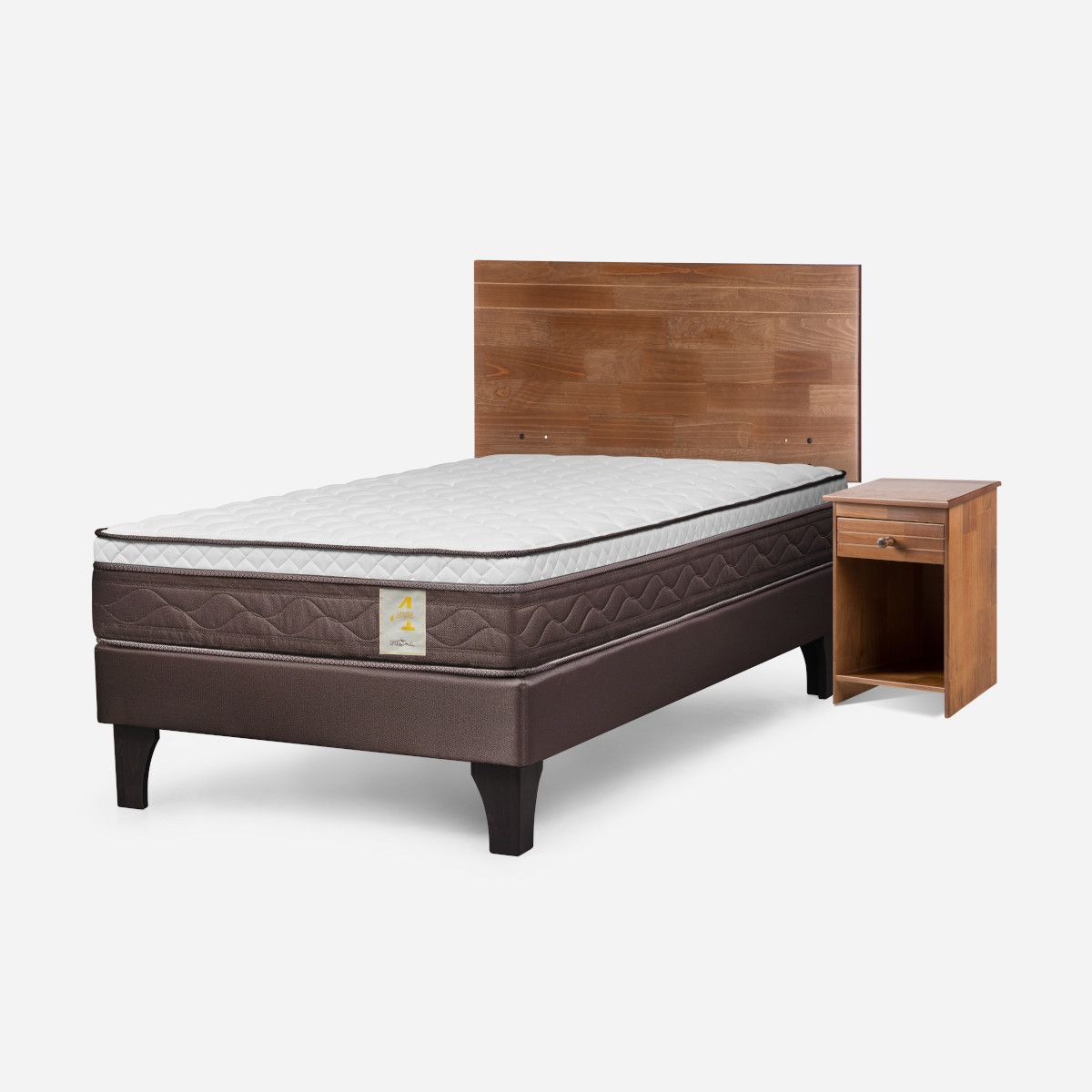 ROSEN - Cama Europea New Style 4 Plus 1 Plaza + Muebles Tabor Café