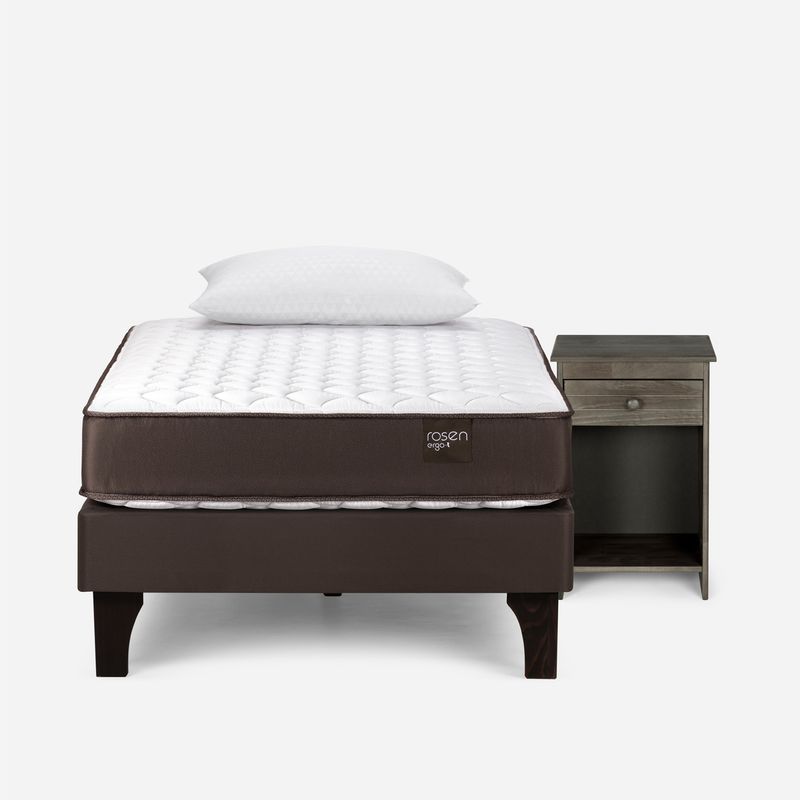 ROSEN - Cama Ergo T New 15 Plazas + Velador Tabor Grafito+Almohada