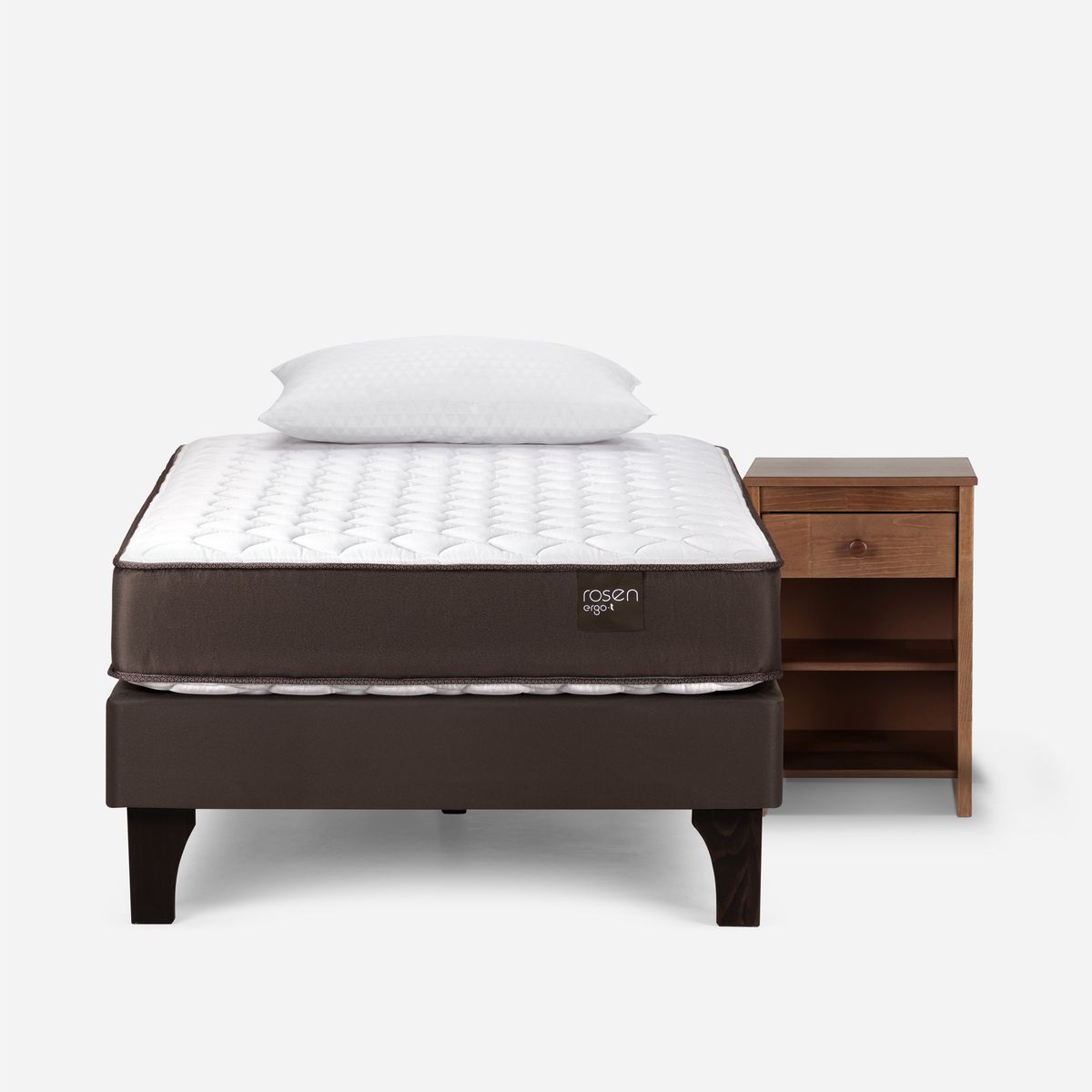 ROSEN - Cama Ergo T New 15 Plazas + Velador Ferrara y Almohada