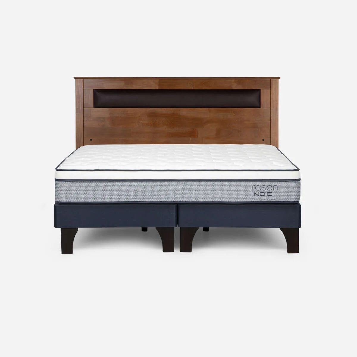 ROSEN - Cama Indie King Pata Madera Base Dividida + Respaldo Ferrara
