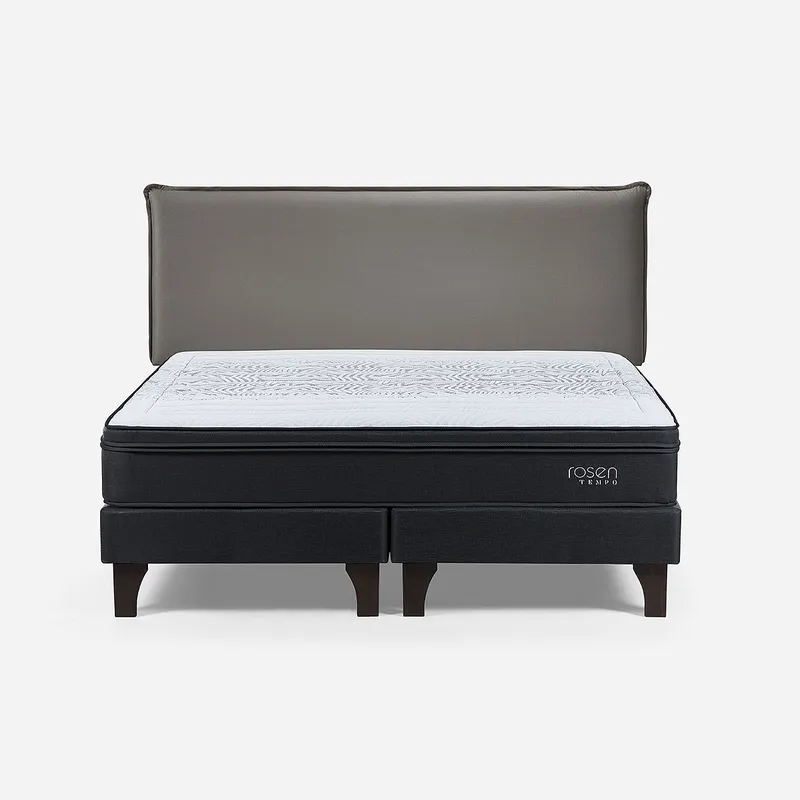 ROSEN - Cama Tempo King 180x200 cm + Respaldo Maurice Gris