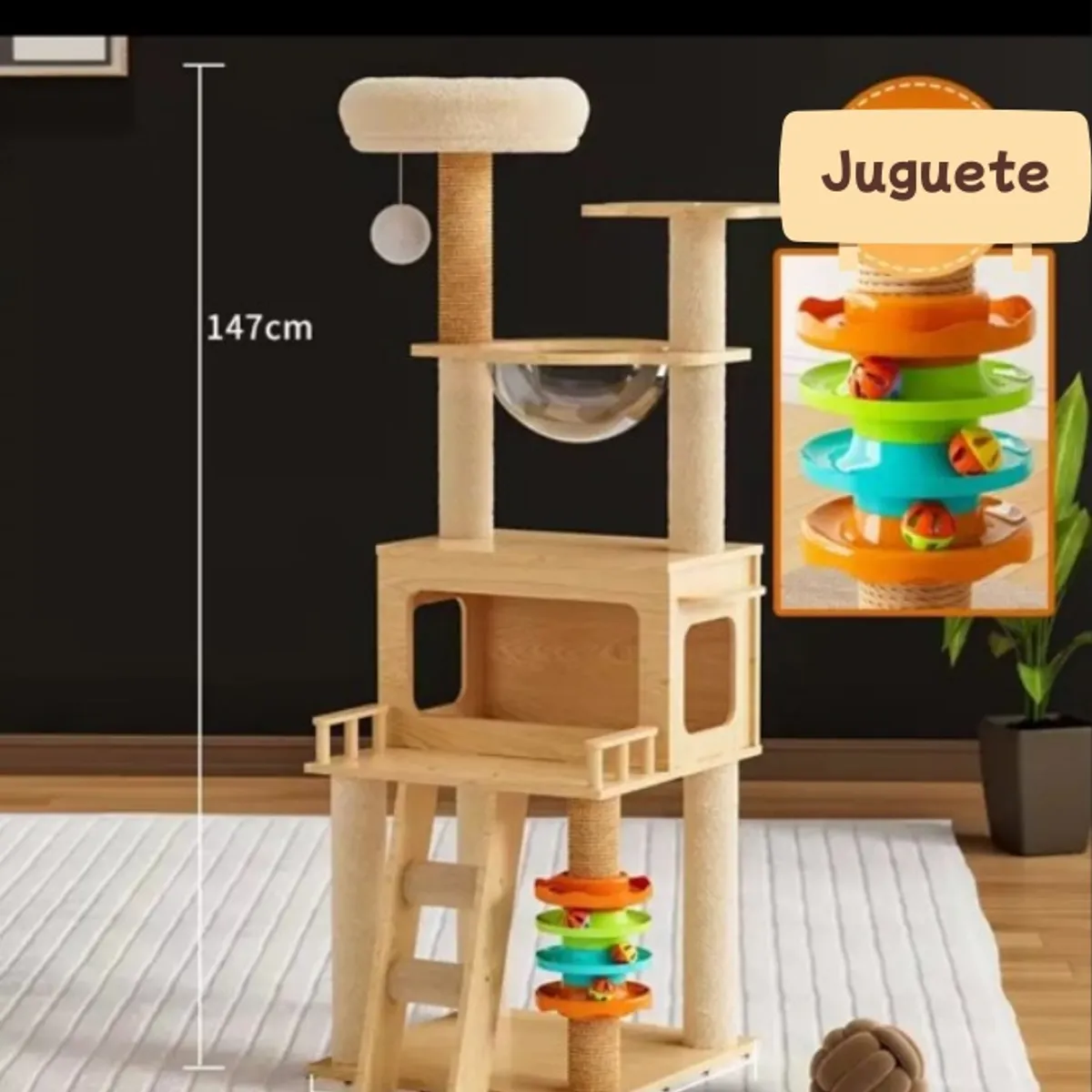 GENERAC - Rascador Torre Árbol Para Gatos 147cm Interactivo Juguetes