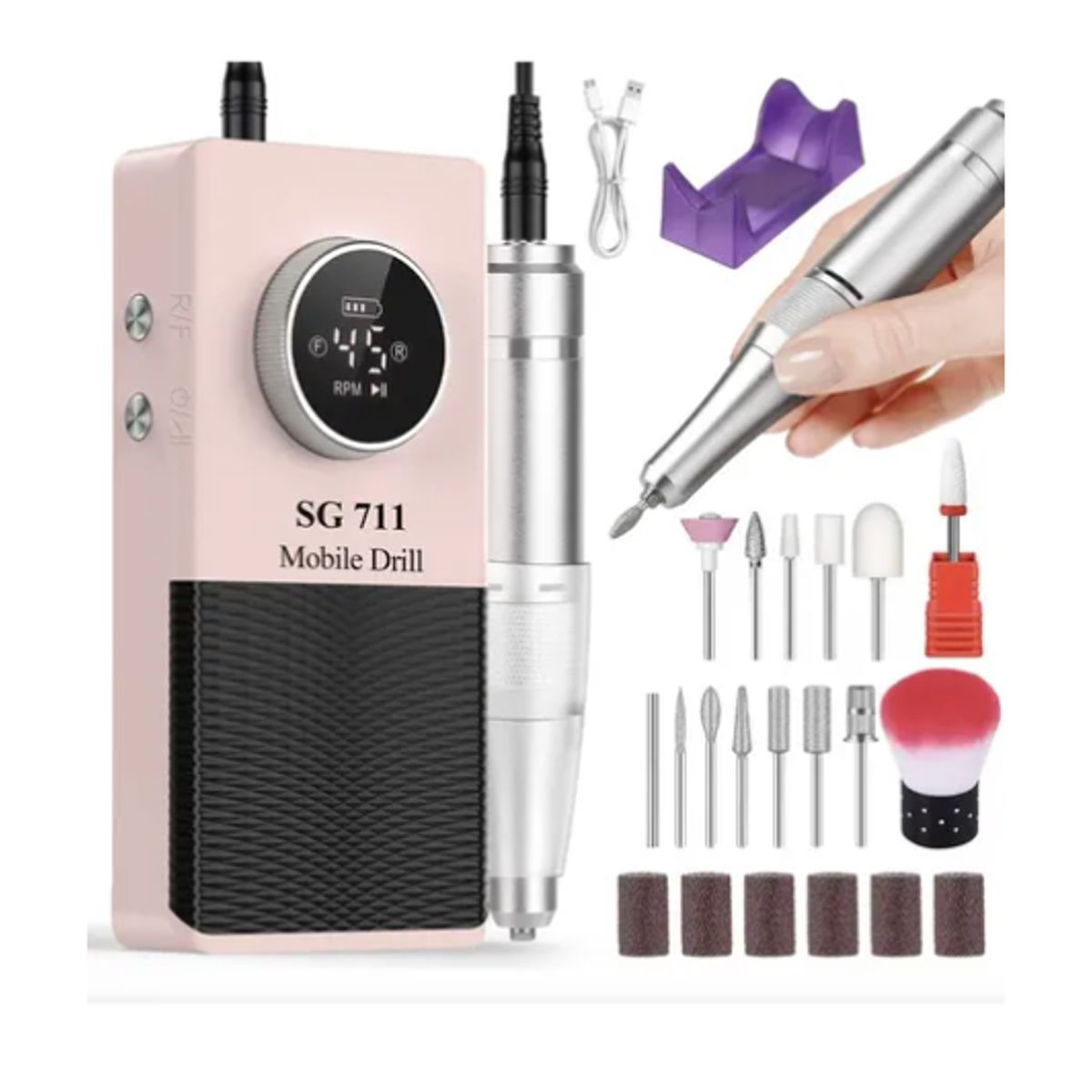 GENERICO - Kit Pulidor De Uñas Esmeril Drill Portátil 45000 Rpm+brocha