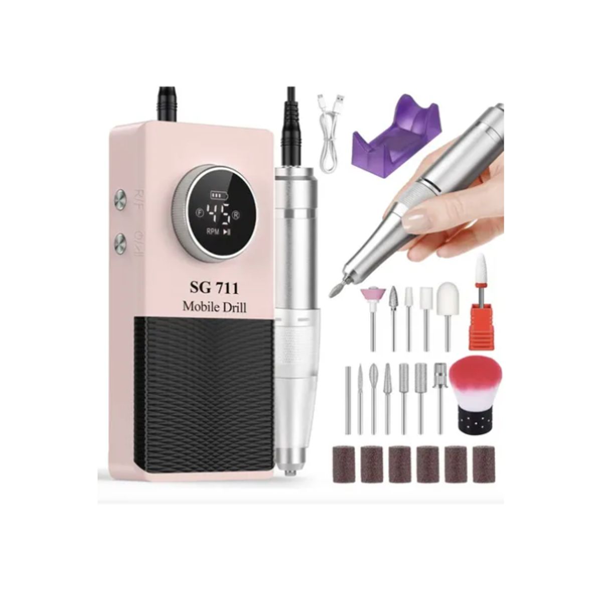 GENERICO - Kit Pulidor De Uñas Esmeril Drill Portátil 45000 Rpm+brocha