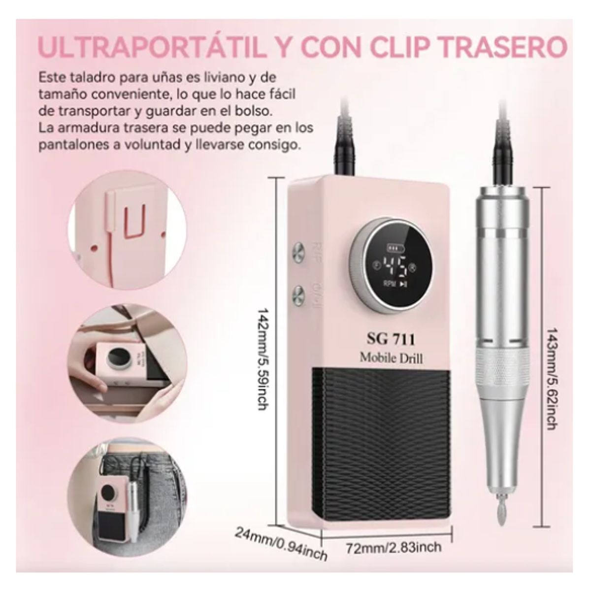 GENERICO - Kit Pulidor De Uñas Esmeril Drill Portátil 45000 Rpm+brocha