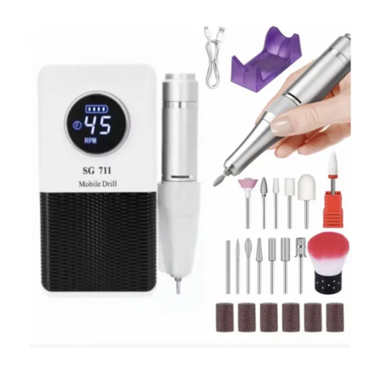 GENERICO - Kit Pulidor De Uñas Esmeril Drill Portátil 45000 Rpm+brocha