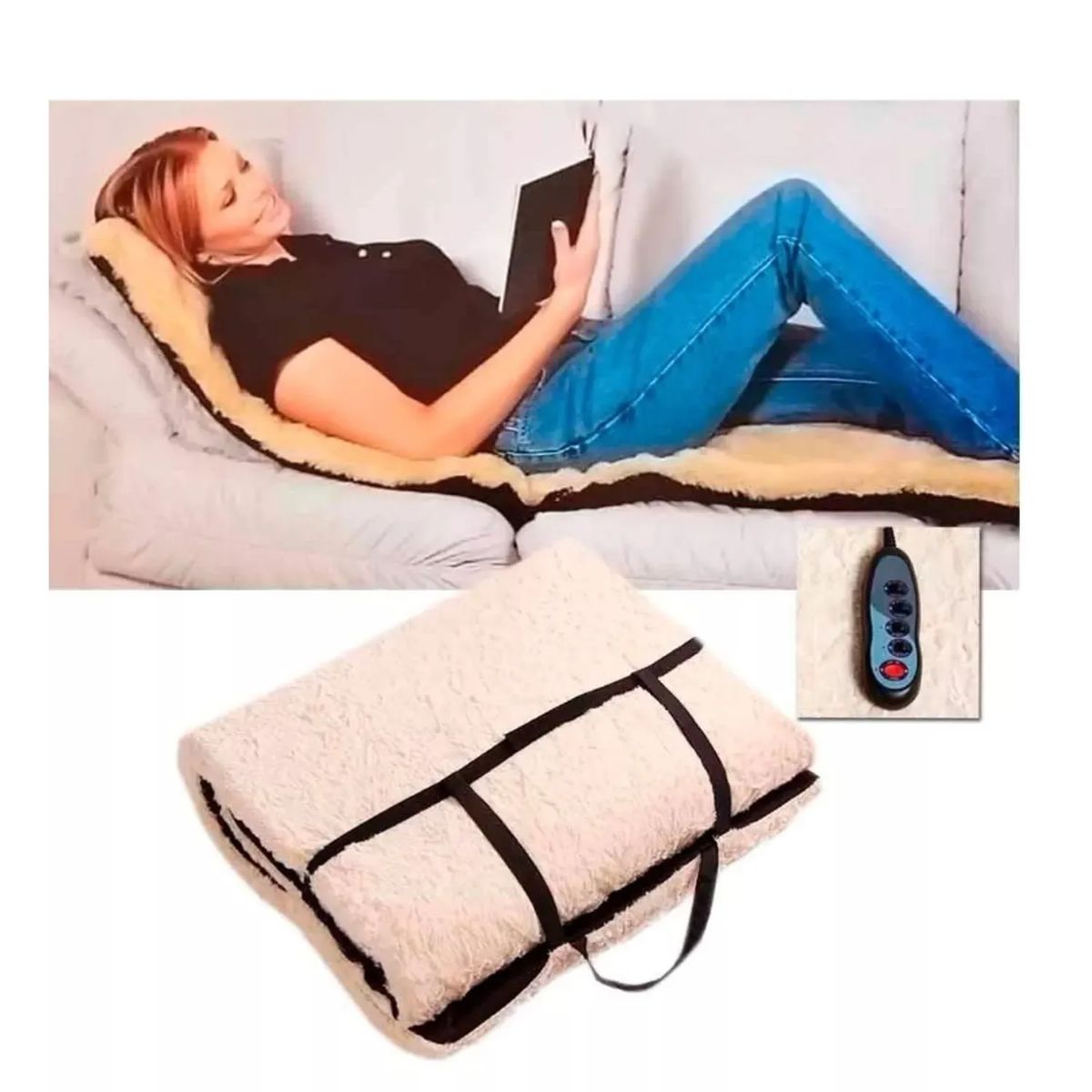 MOVI - COLCHONETA MASAJEADORA CON CALOR, 9 MODOS DE MASAJE, PORTATIL