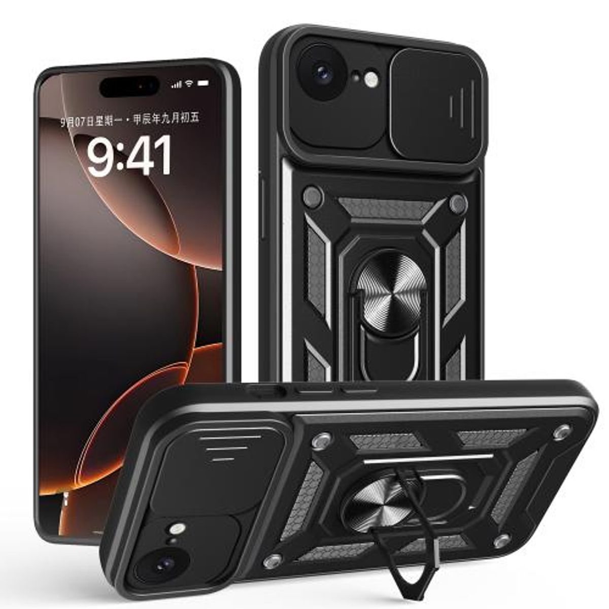 GENERICO - Carcasa Reforzada Con Cubre Cámara Para iPhone 16E - Negro