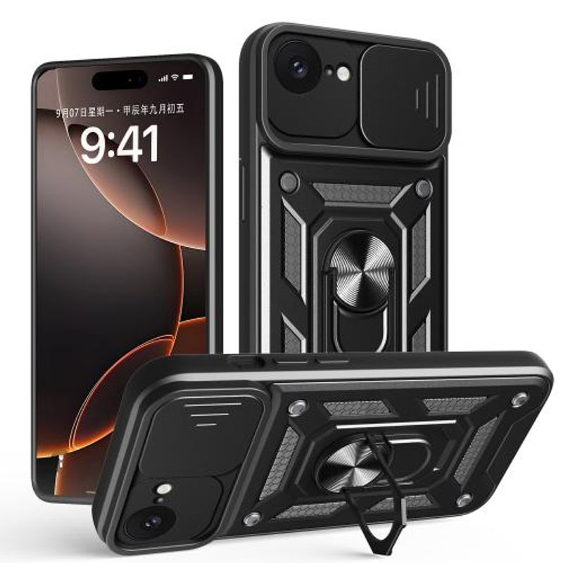 GENERICO - Carcasa Reforzada Con Cubre Cámara Para iPhone 16E - Negro