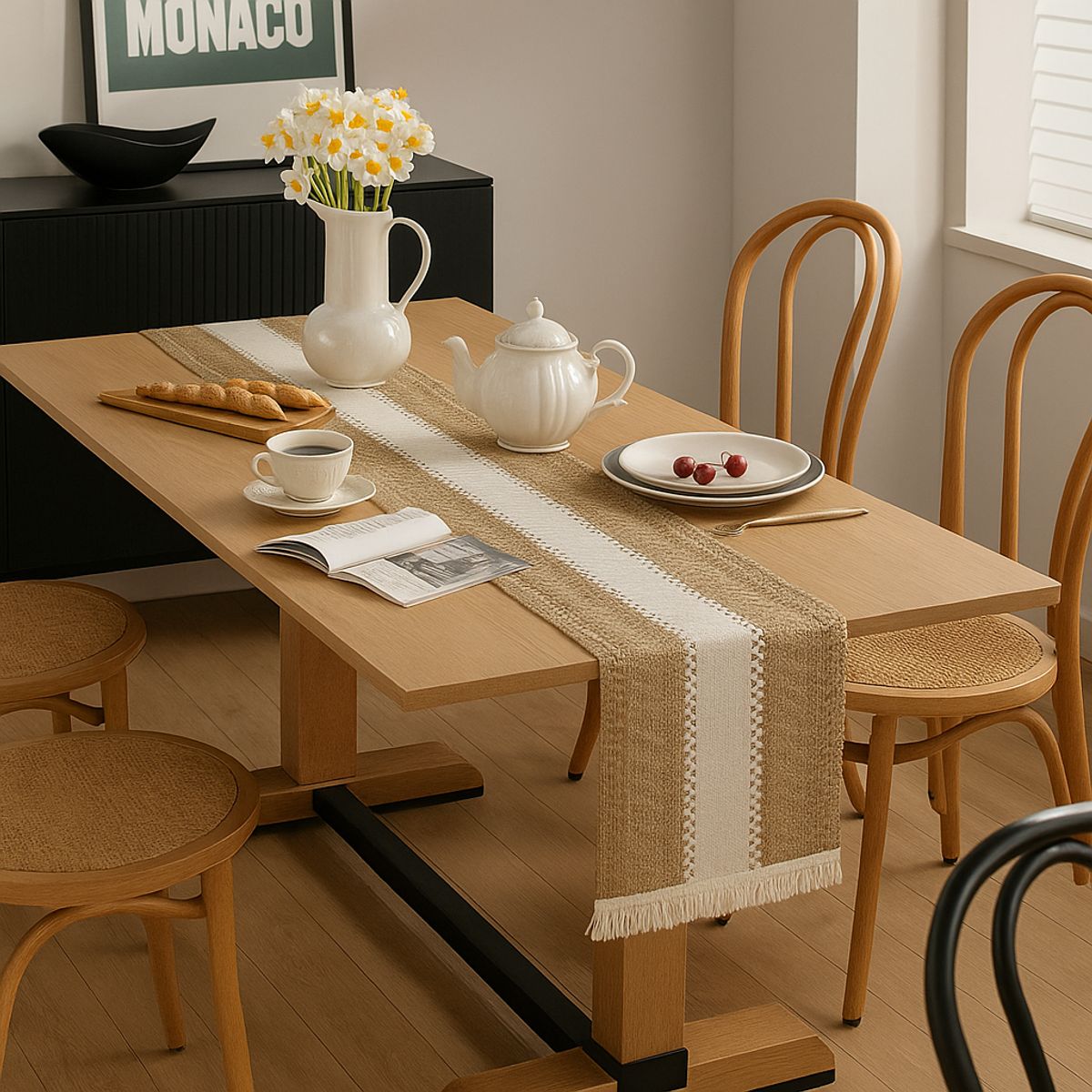 ARMONIA - Camino mesa chenille rústico 180x30 con flecos 697