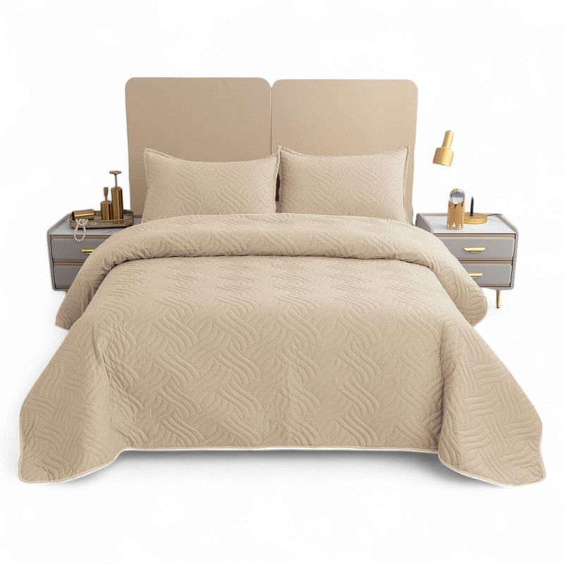 GENERICO - Cubrecama Quilt De Verano 2 Plazas + 2 Funda Medida 230x250cm Beige