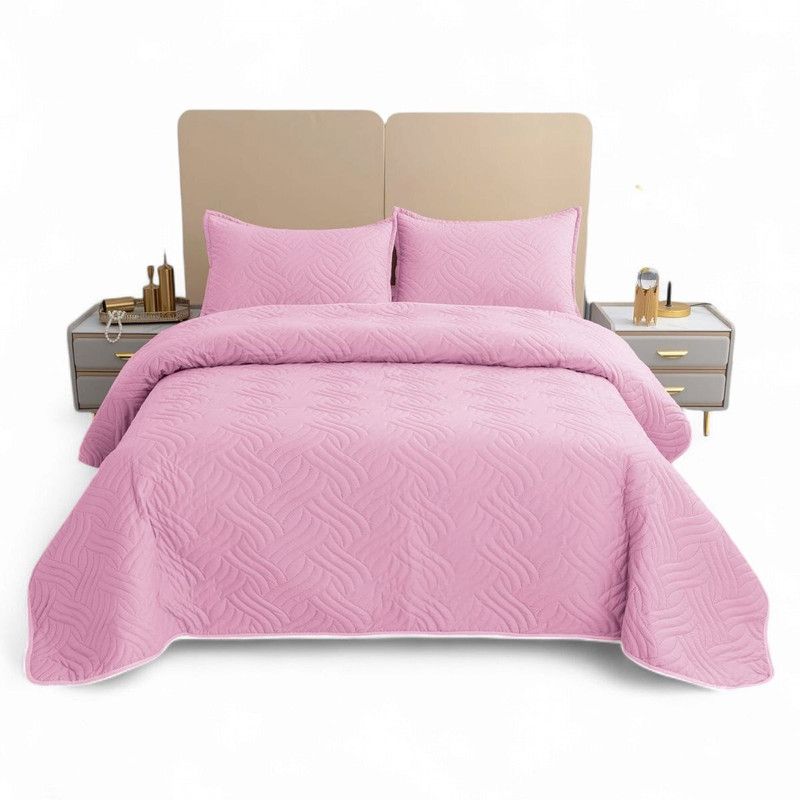 GENERICO - Cubrecama Quilt De Verano 2 Plazas + 2 Funda Medida 230x250cm Rosado