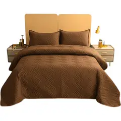 GENERICO - Cubrecama Quilt De Verano 2 Plazas + 2 Funda Medida 230x250cm Cafe