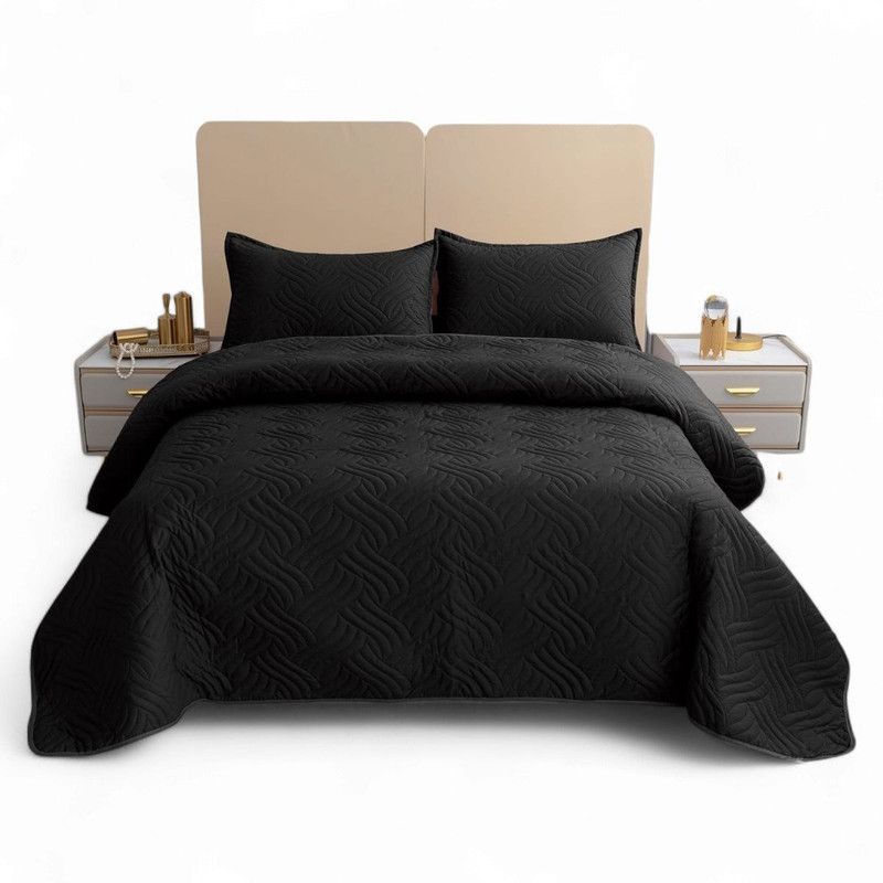 GENERICO - Cubrecama Quilt De Verano 2 Plazas + 2 Funda Medida 230x250cm Negro
