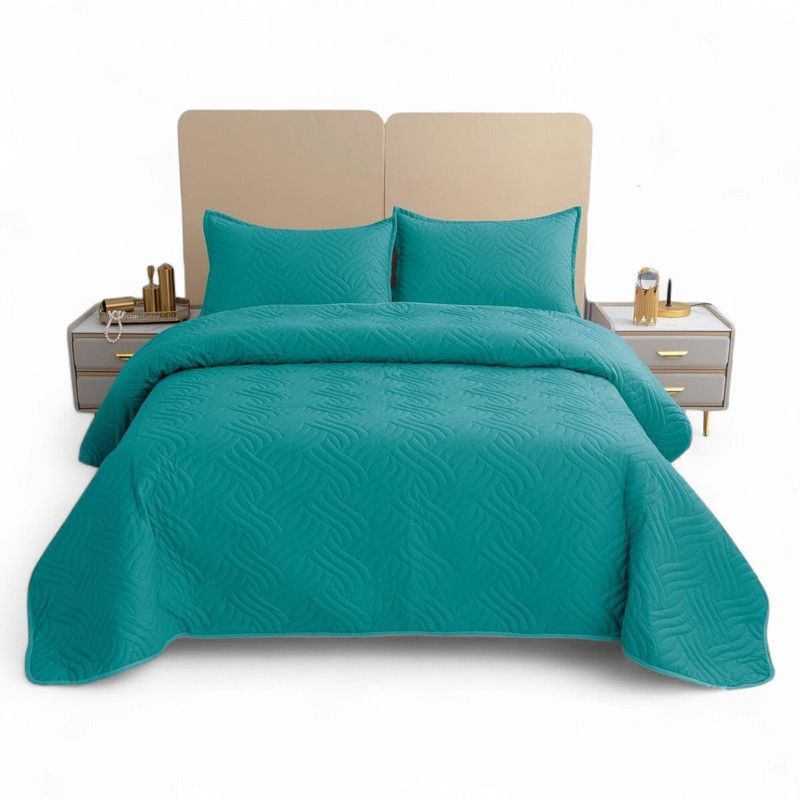 GENERICO - Cubrecama De Verano King 250x270cm Colcha + 2 Fundas Cobertor Turquesa