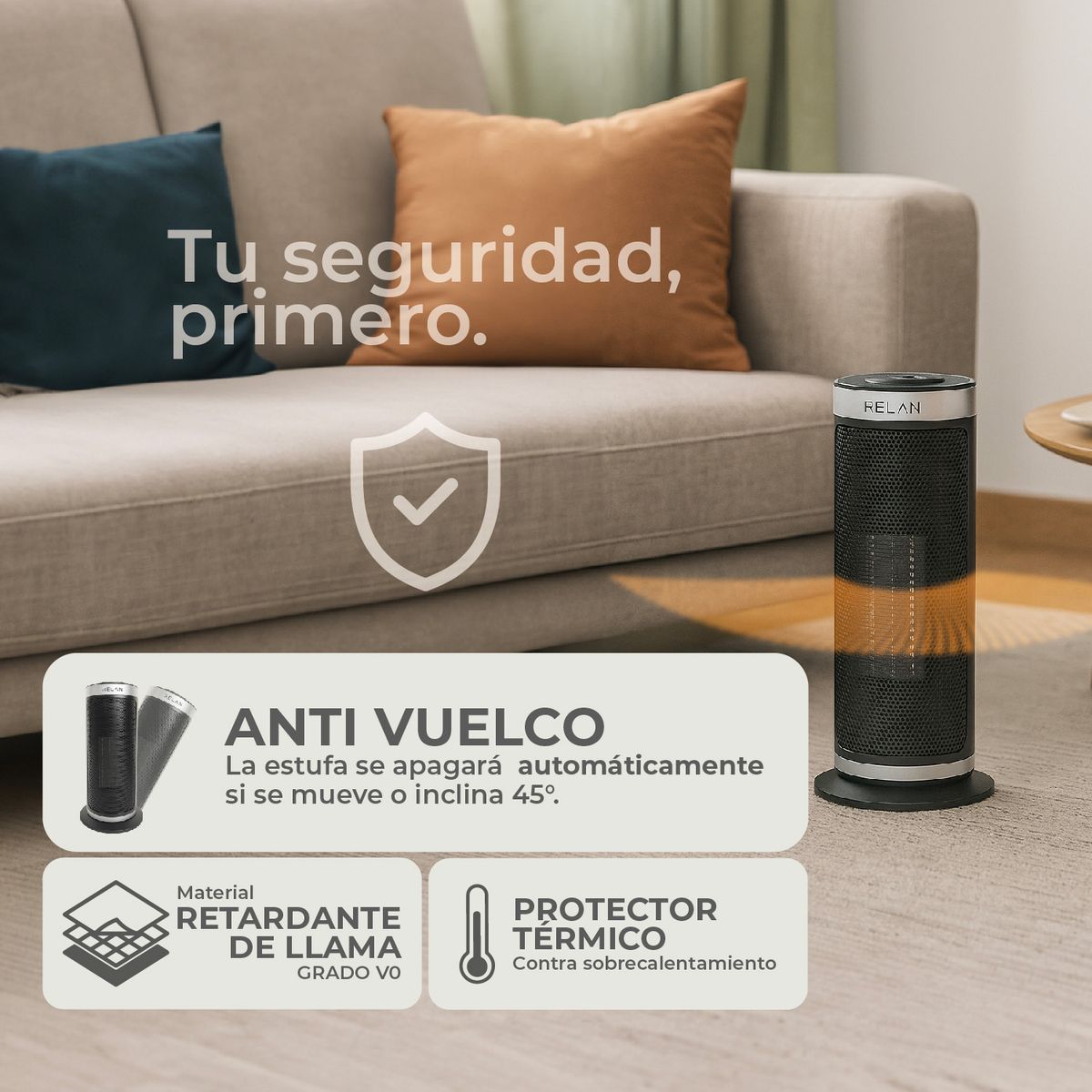 RELAN - Estufa Eléctrica Termoventilador Relan Calefactor Cerámico PTC 2000W