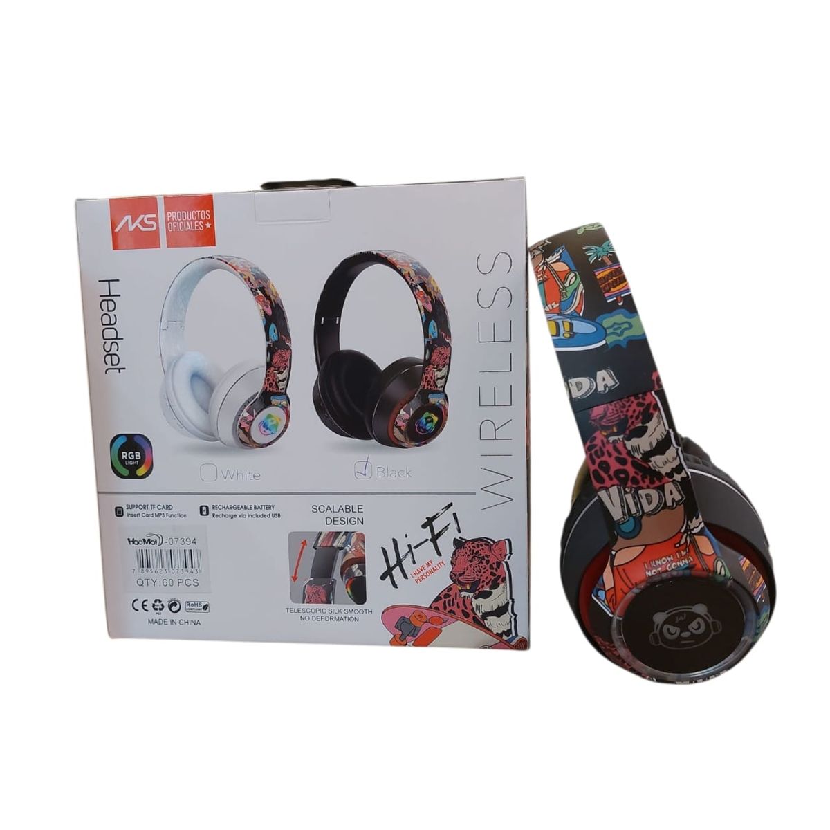 GENERICO - Audifonos Bluetooth Graffiti Con Luz Led NG