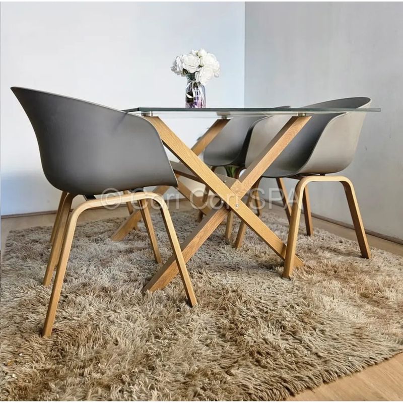 CORI CORI - Comedor Medlock Vidrio 120x80cm + 4 Sillas Cup Gris