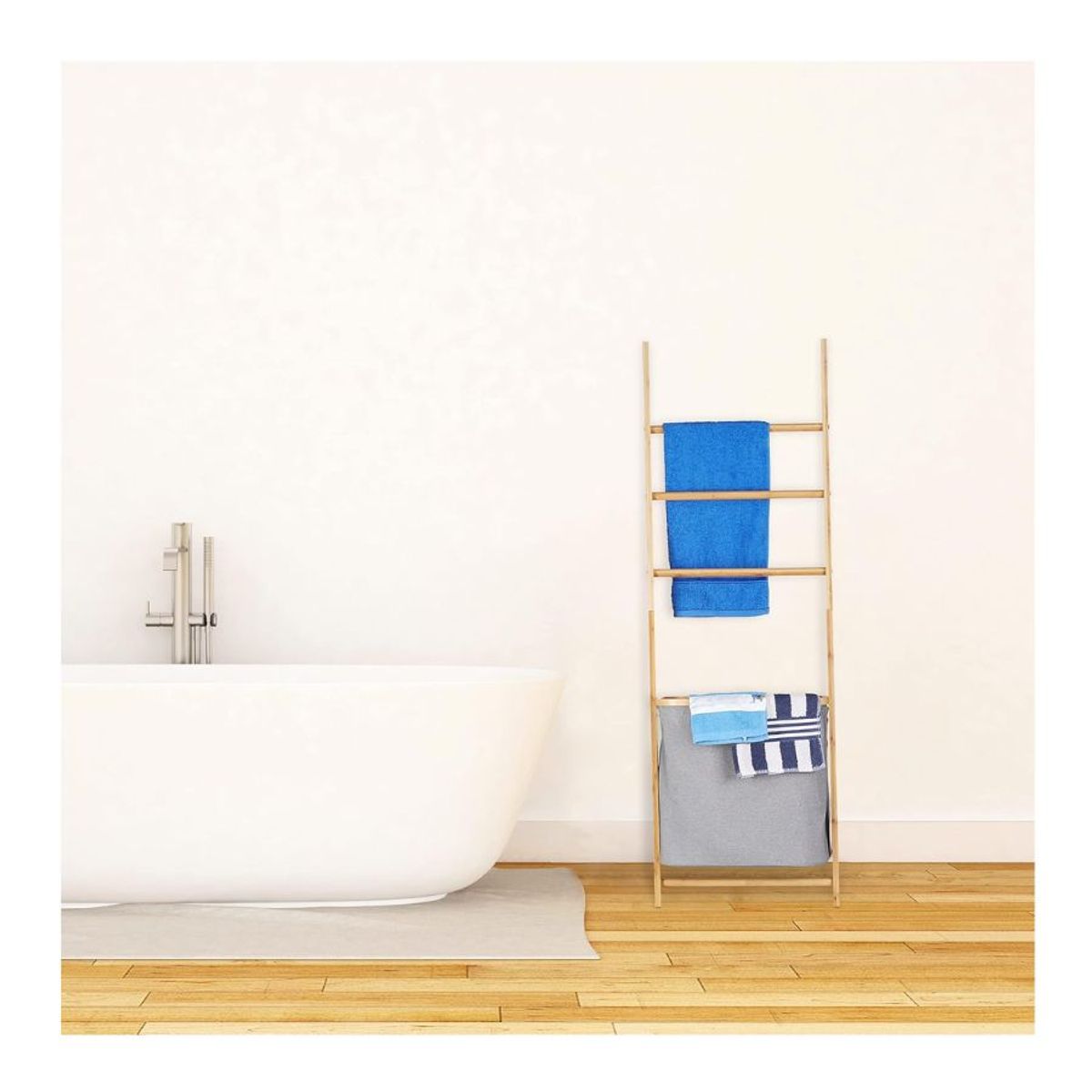 GENERICO - Toallero Escalera De Bambú Con Cesta De Almacenamiento
