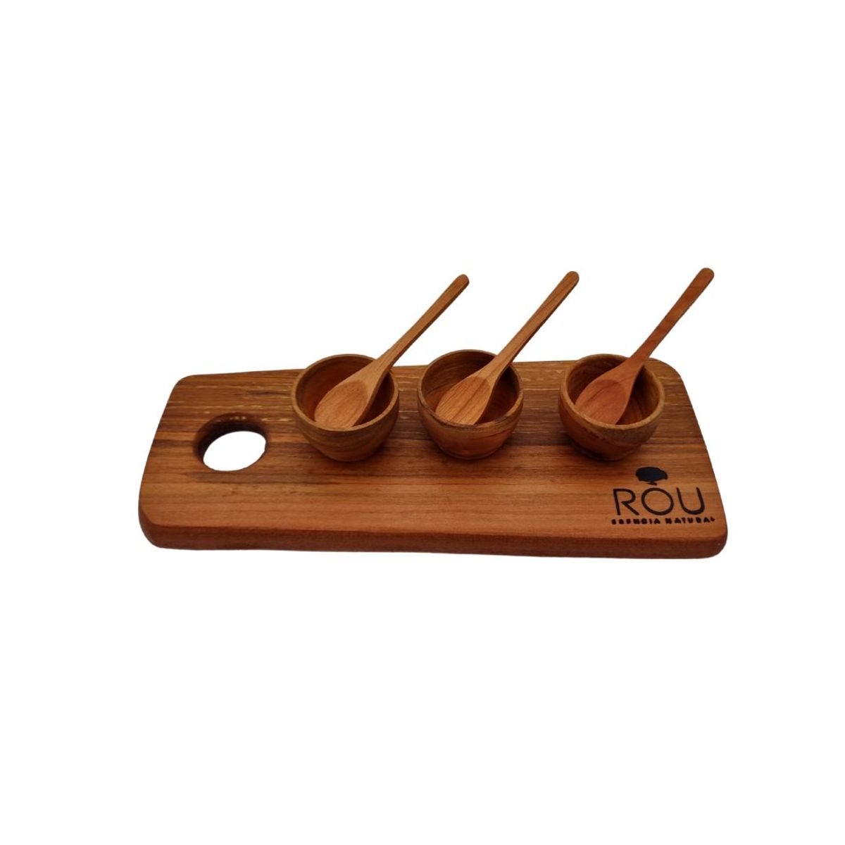 ROU ESENCIA NATURAL - Tabla con pocillos 28 cm. x 12 cm. y cucharas de raulí ROU