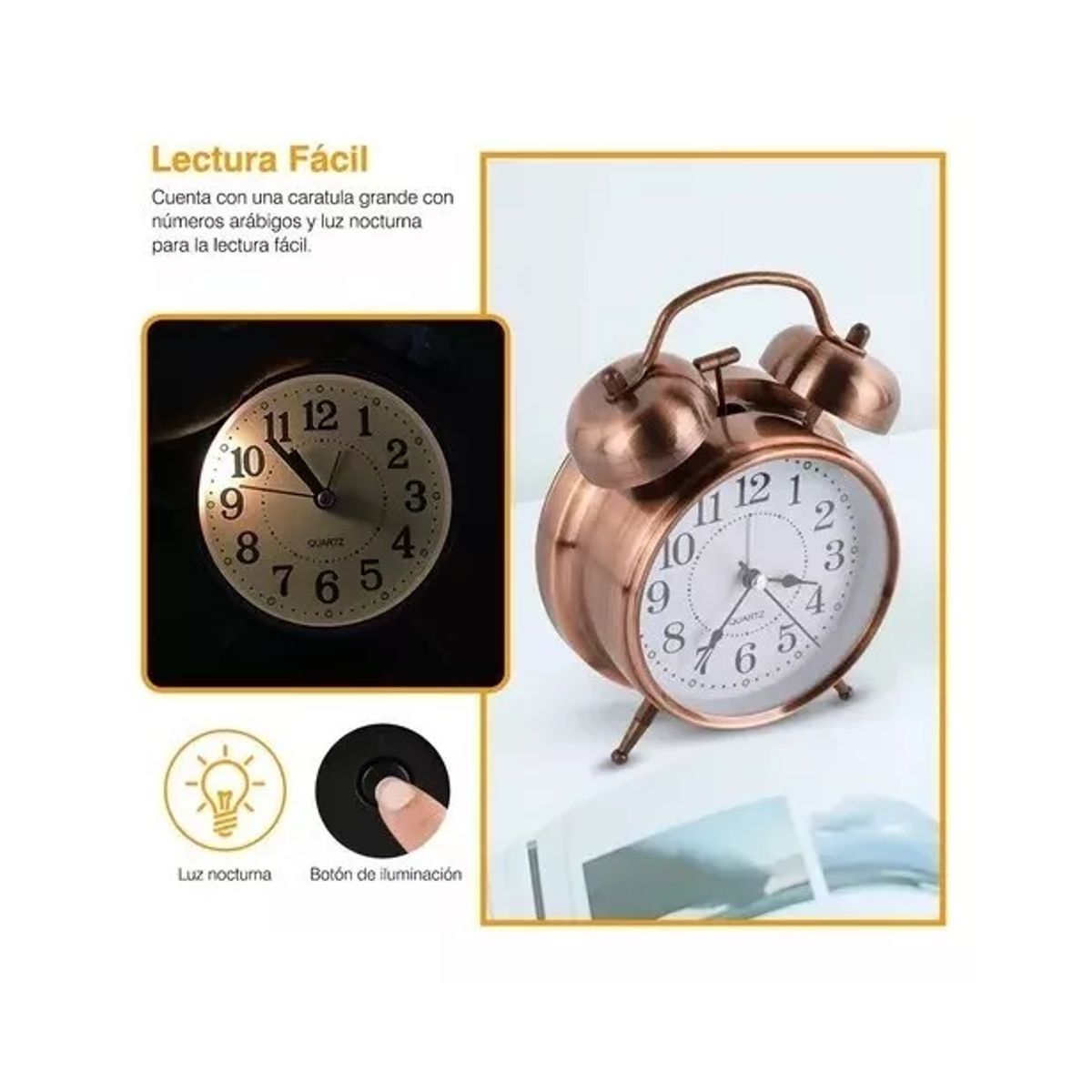 GENERICO - Reloj despertador campana retro analógico