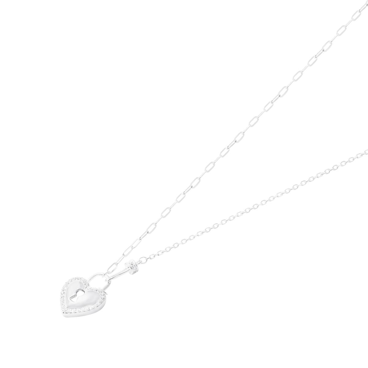 JB JOYAS BARON - Collar de Plata Esterlina 925 Corazón Estilo Candado Circón