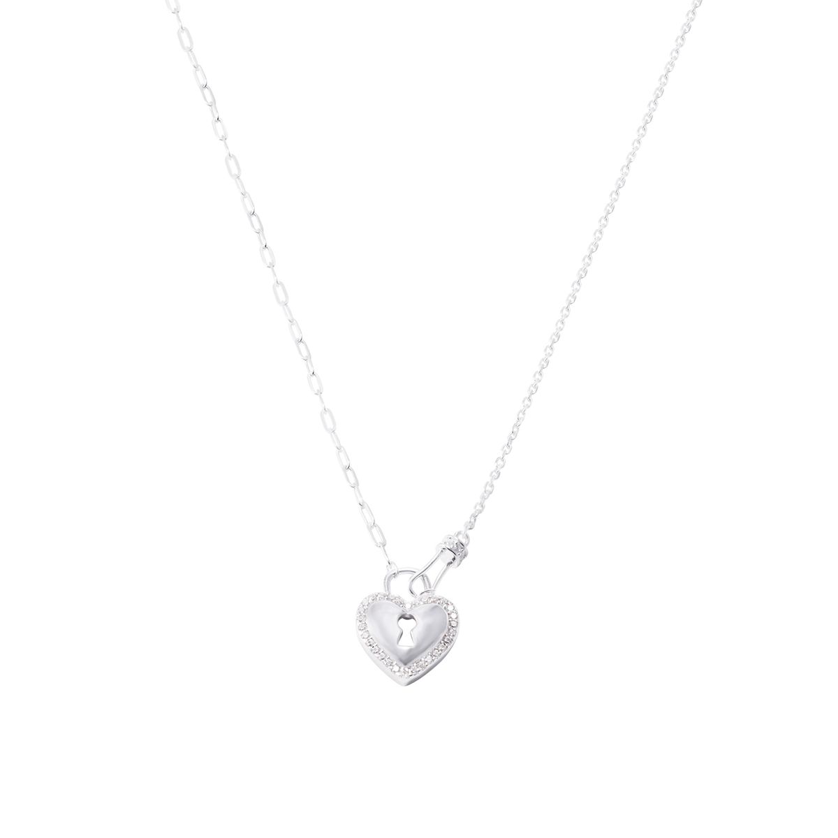 JB JOYAS BARON - Collar de Plata Esterlina 925 Corazón Estilo Candado Circón