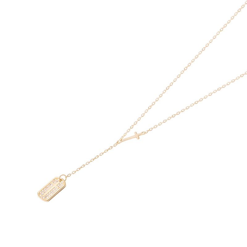 JB JOYAS BARON - Collar Revestido en Oro 18kt Placa con Circonita mas Cruz