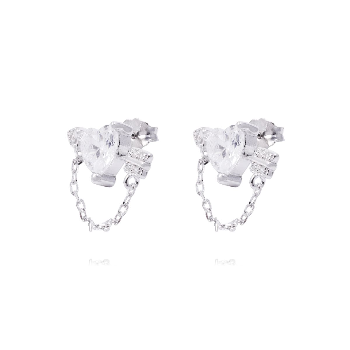 JB JOYAS BARON - Aros de Plata Esterlina Corazón Circonita mas Cadena