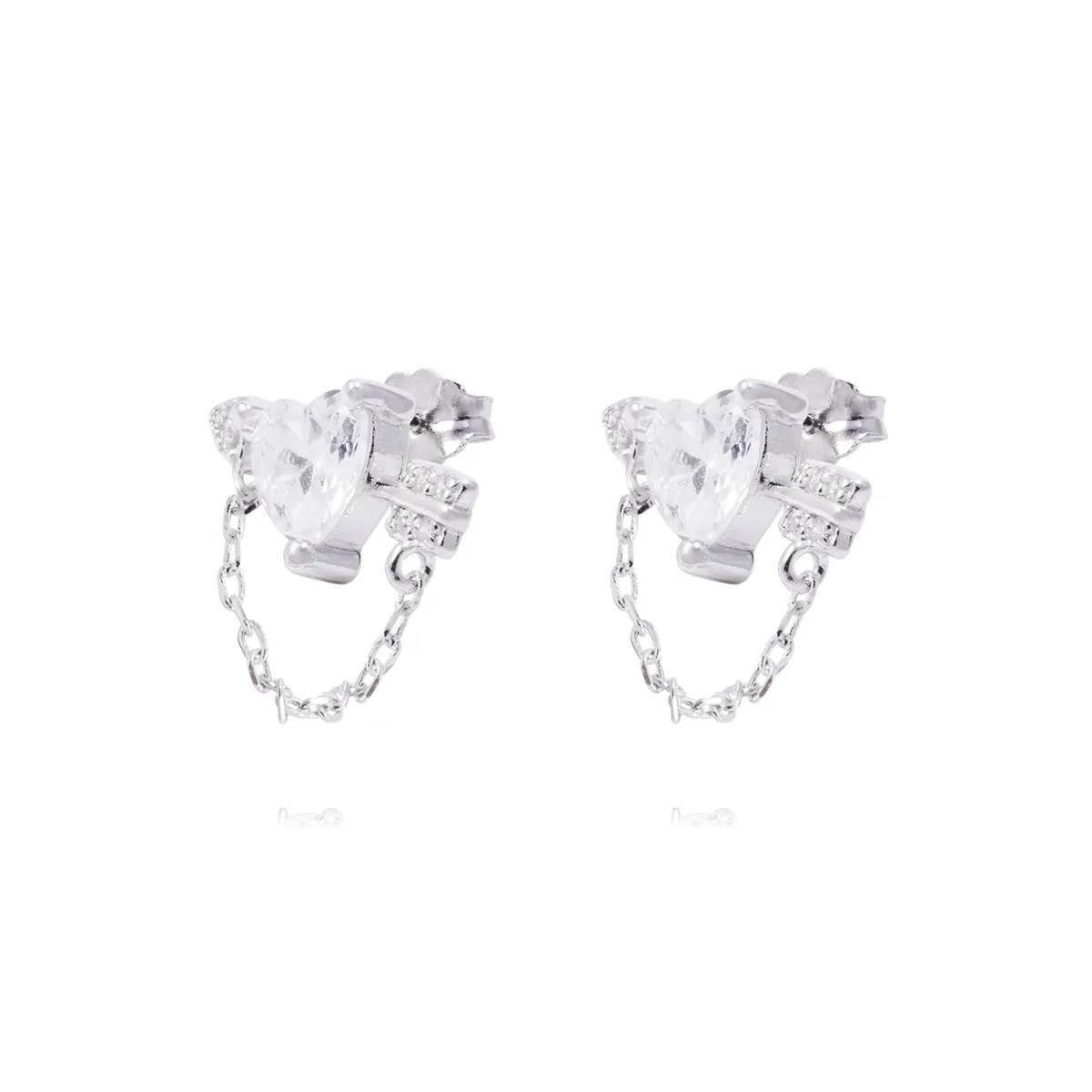 JB JOYAS BARON - Aros de Plata Esterlina Corazón Circonita mas Cadena