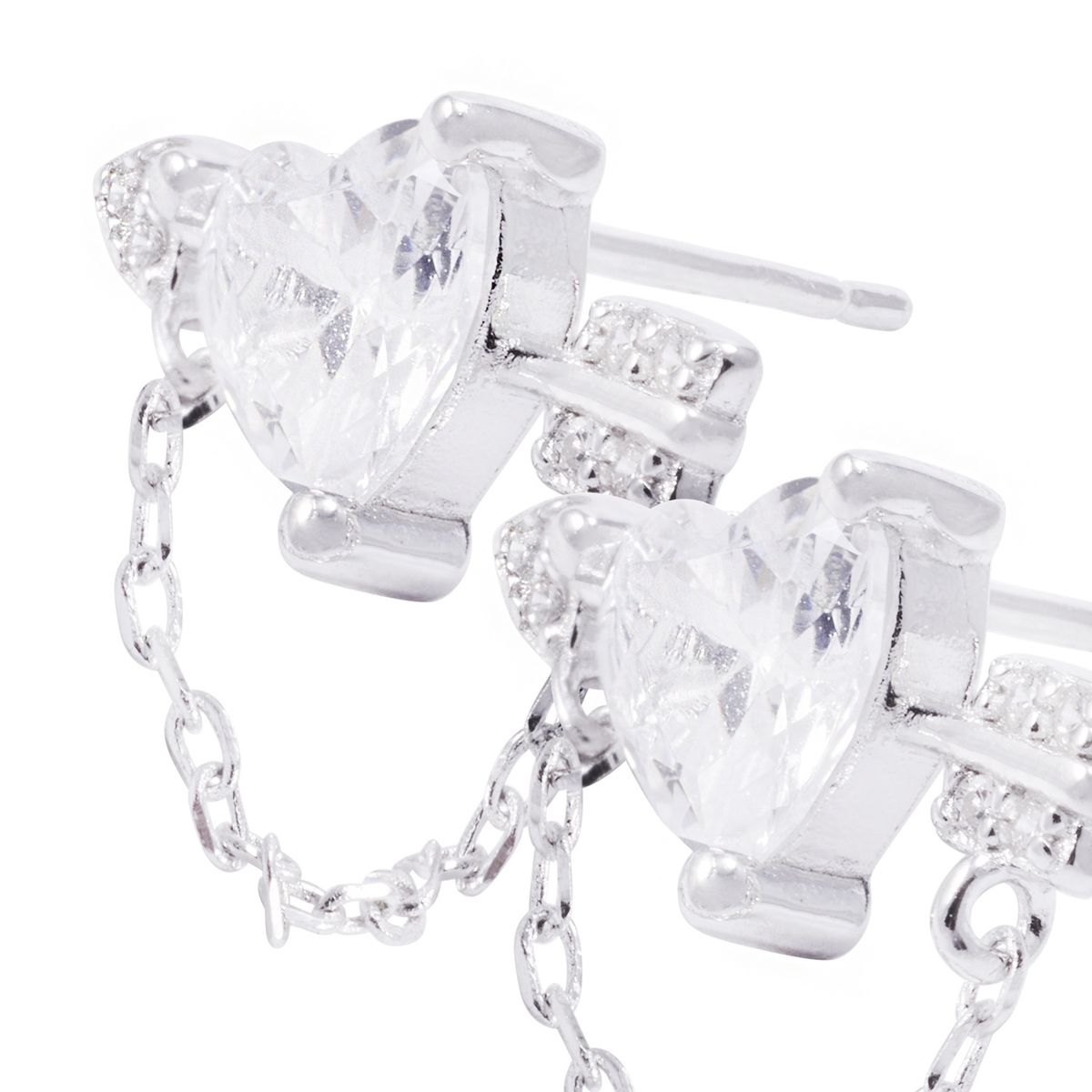 JB JOYAS BARON - Aros de Plata Esterlina Corazón Circonita mas Cadena