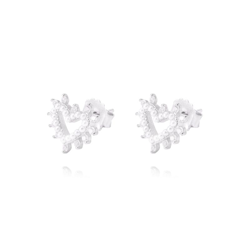 JB JOYAS BARON - Aros de Plata Esterlina Corazón Perla mas Circonita