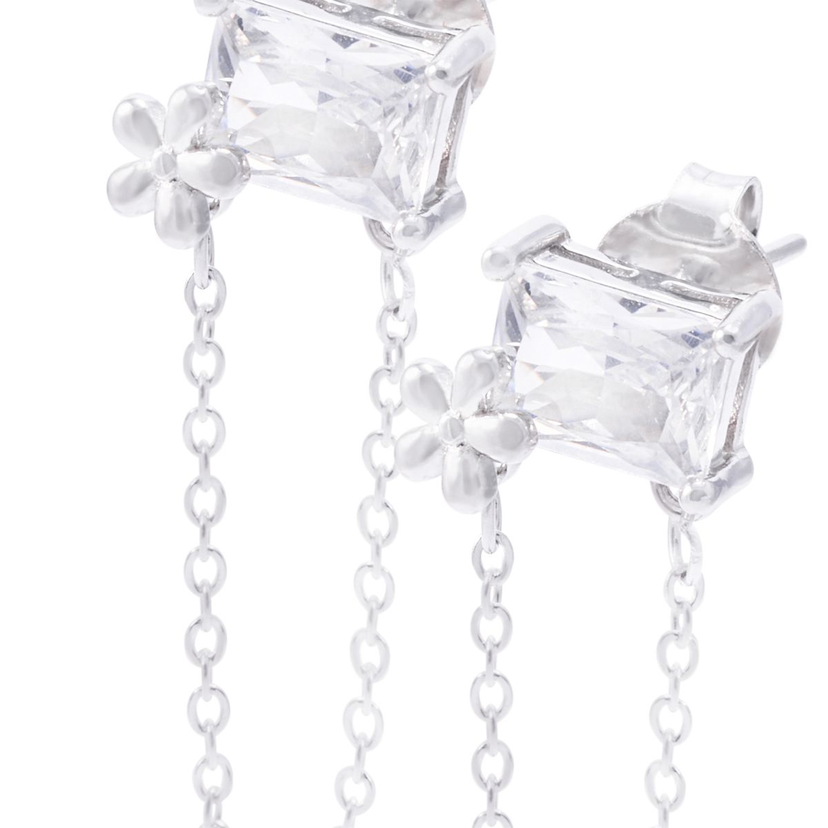 JB JOYAS BARON - Aros Plata Esterlina Rectángulo Circonita y Cadena Colgante