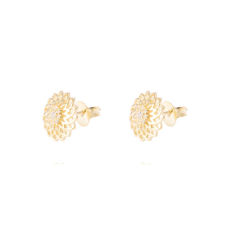 JB JOYAS BARON - Aros de Plata Esterlina Flor Circonita Revestido en Oro 18kt
