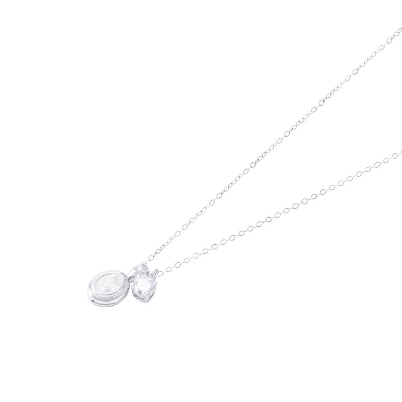JB JOYAS BARON - Collar Plata Esterlina 925 Doble Circon y Punto de Luz