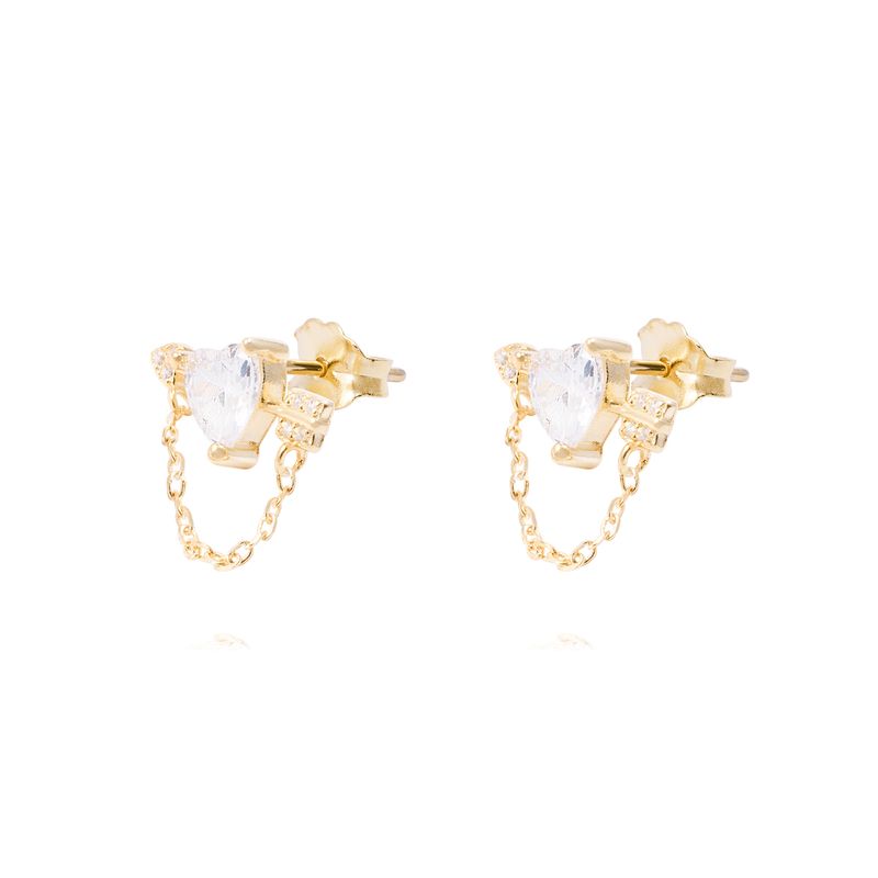 JB JOYAS BARON - Aros Revestidos en Oro 18kt Corazón Circonita mas Cadena