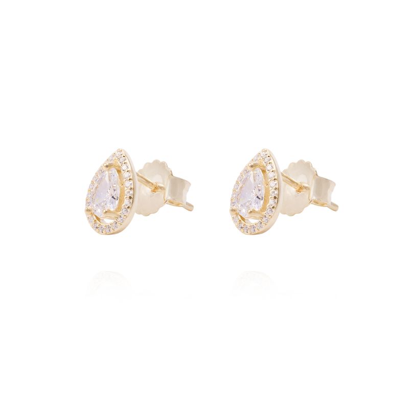 JB JOYAS BARON - Aros Revestidos en Oro 18kt Gotas de Agua Circonita Grande