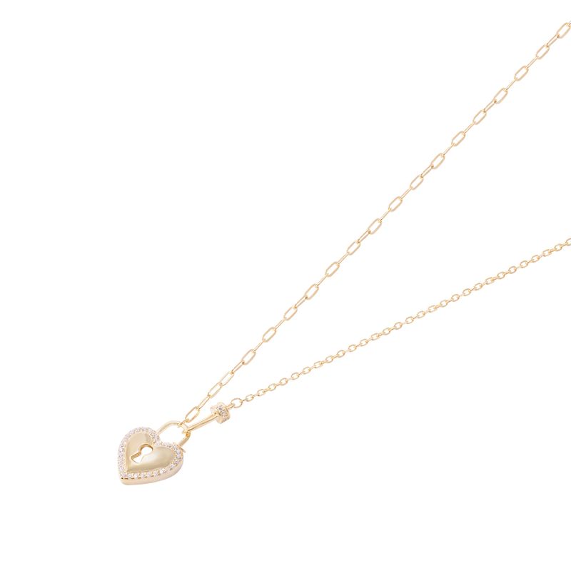 JB JOYAS BARON - Collar de Plata Esterlina 925 Corazón Estilo Candado Circón Revestidos en Oro 18Kt