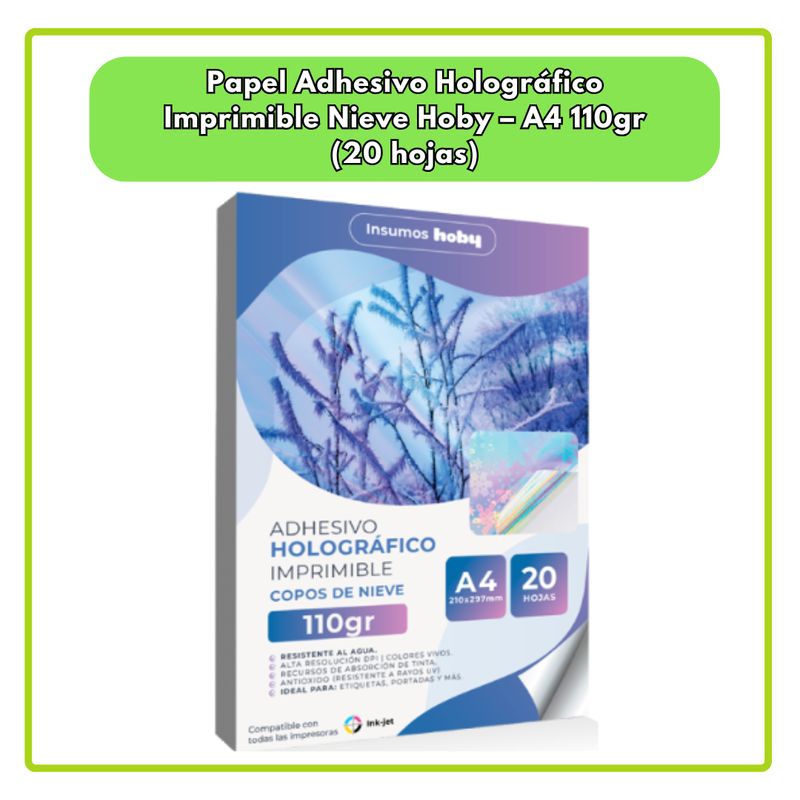 GENERICO - Papel Adhesivo Holográfico Imprimible Copos de Nieve