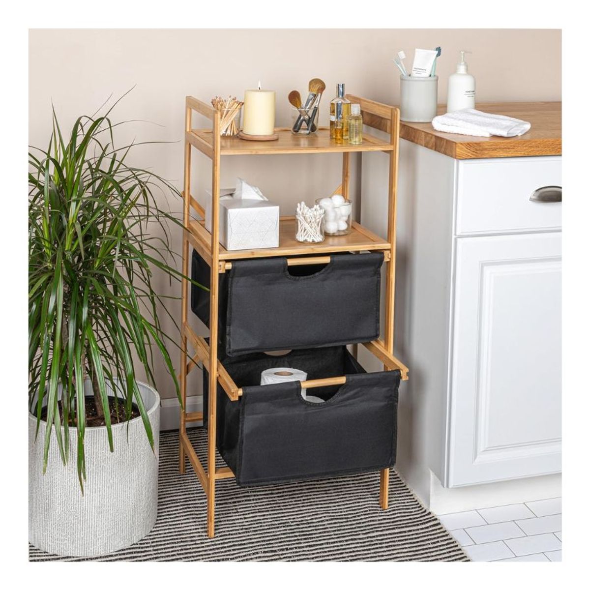 GENERICO - Estante Mueble Bambu Cajones Baño Organizador Negro