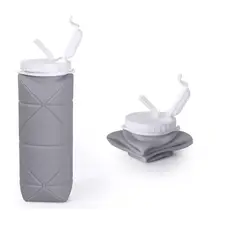 GENERICO - Botella Plegable Camping Silicon 600ml Viaje Fitness Gris