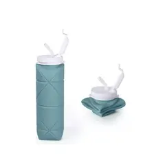 GENERICO - Botella Plegable Silicon 600ml Viaje Fitness Azul Claro