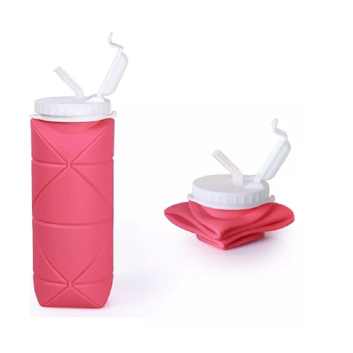 GENERICO - Botella Plegable Camping Silicon 600ml Viaje Fitness Rosa