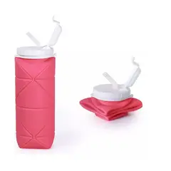 GENERICO - Botella Plegable Camping Silicon 600ml Viaje Fitness Rosa