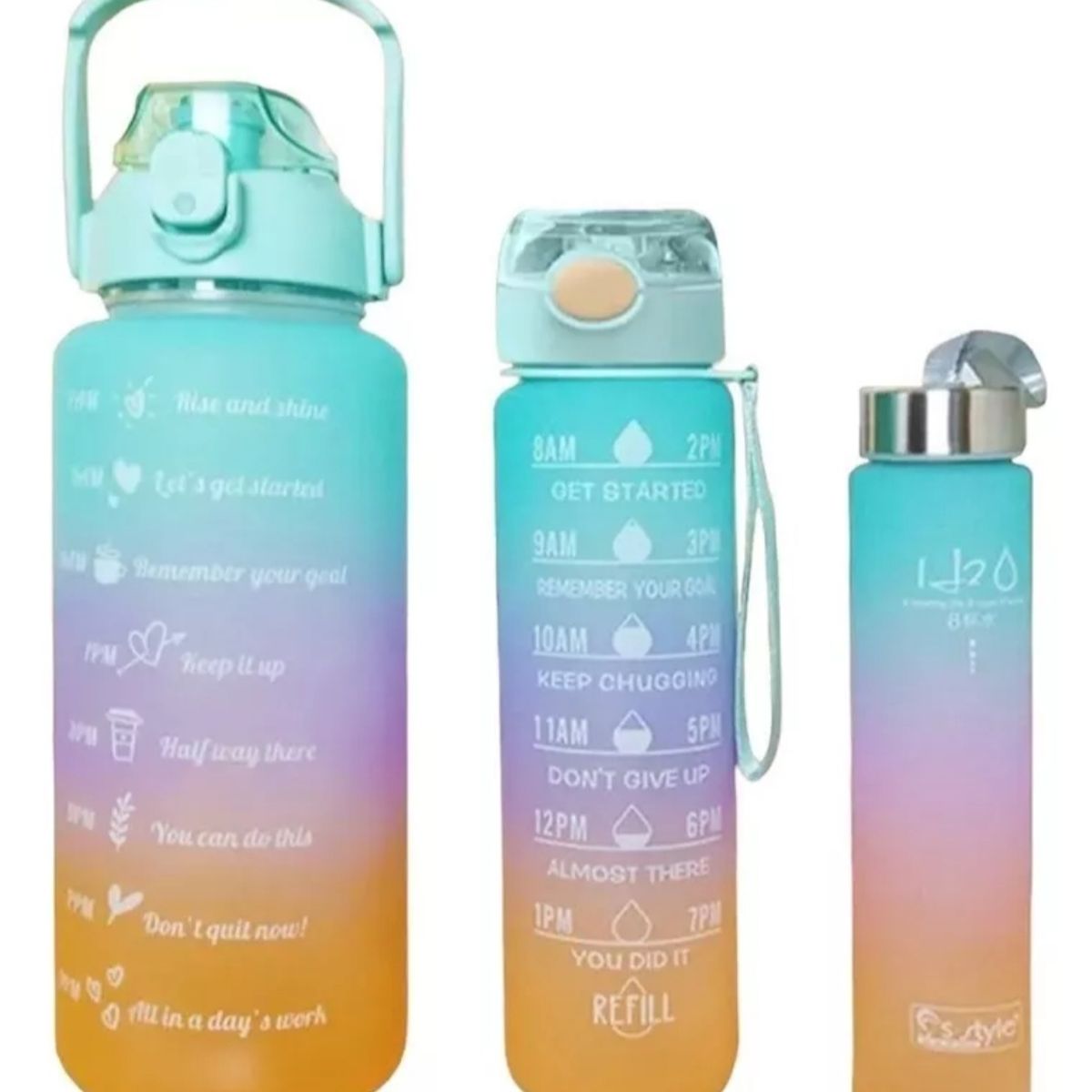 GENERICO - pack de 3 btellas de agua deportivas motivacional