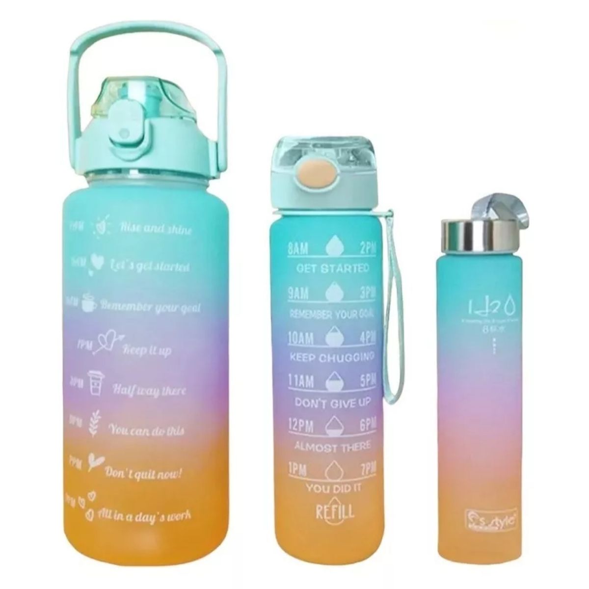 GENERICO - pack de 3 btellas de agua deportivas motivacional